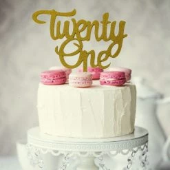 Party Animal Direct 21st Birthday GLITTER GOLD TWENTY ONE MIRROR CAKE TOPPER