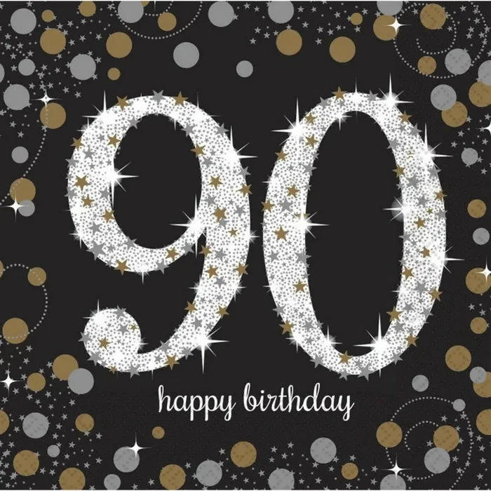 Party Animal Direct SPARKLING CELEBRATION 90TH BIRTHDAY LARGE NAPKINS / SERVIETTES (PACK OF 16)