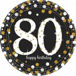 Party Animal Direct SPARKLING CELEBRATION 80TH BIRTHDAY LARGE PAPER PLATES (PACK OF 8)