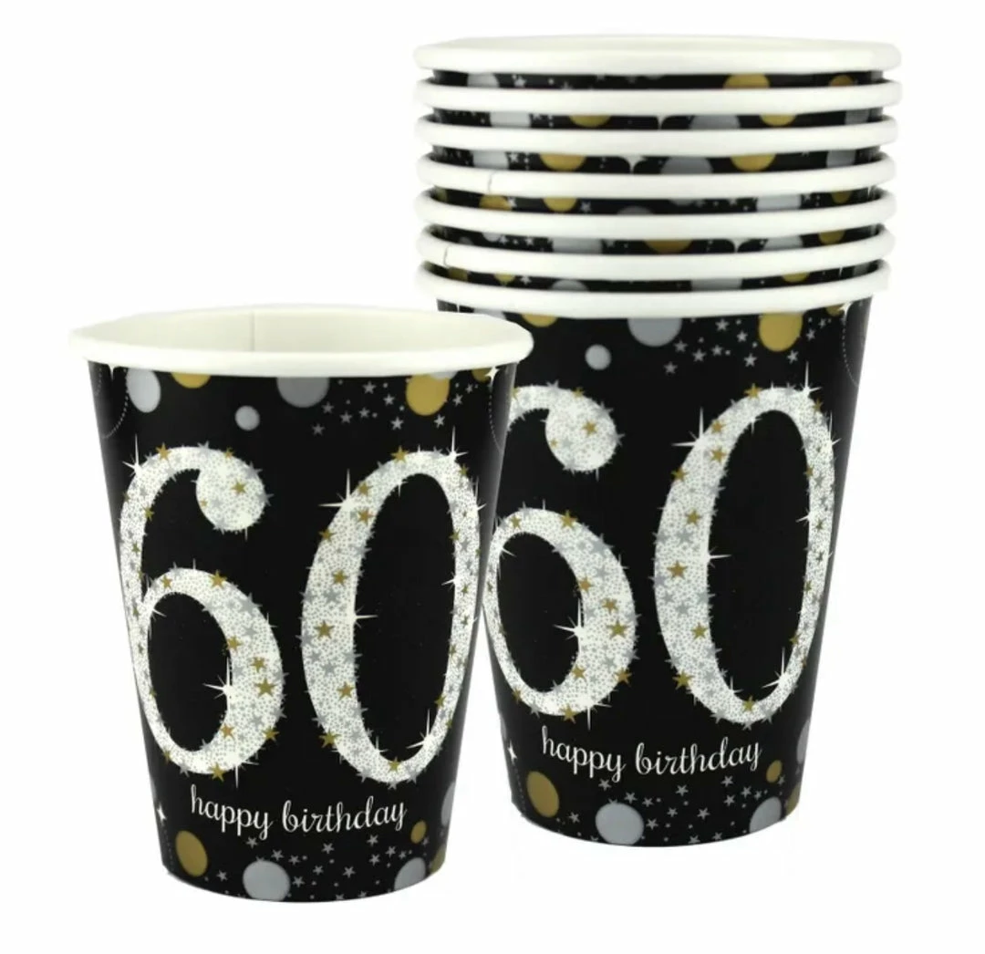 Party Animal Direct SPARKLING CELEBRATION 60TH BIRTHDAY PAPER CUPS (PACK OF 8)