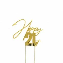 Party Animal Direct 21st Birthday HAPPY 21ST GOLD METAL CAKE TOPPER