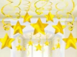 Party Animal Direct STAR SWIRL DECORATIONS PK30 - YELLOW