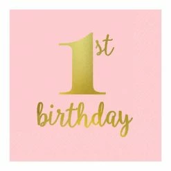 Party Animal Direct 1ST BIRTHDAY GIRL SMALL PAPER NAPKINS / SERVIETTES (PACK OF 16)