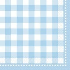 Party Animal Direct Baby Shower BABY BLUE GINGHAM LUNCHEON NAPKINS - PK16