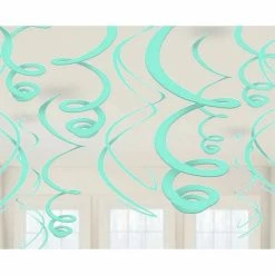 Party Animal Direct Pastel Mint Green MINT GREEN SWIRL DECORATIONS (PACK OF 12)