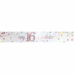 Party Animal Direct SPARKLING FIZZ ROSE GOLD 16TH BIRTHDAY BANNER