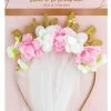 Party Animal Direct BRIDE TO BE GOLD METAL HEADBAND & VEIL WITH FLOWERS Bridal Shower / Bride To Be