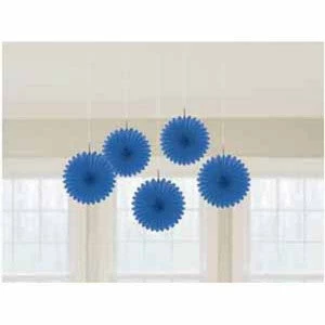 Party Animal Direct MINI FAN DECORATIONS 5 PACK - ROYAL BLUE