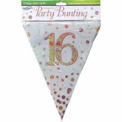 Party Animal Direct SPARKLING FIZZ ROSE GOLD 16TH BIRTHDAY FLAG BANNER