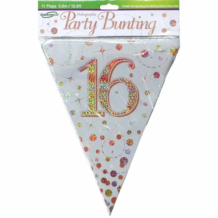 Party Animal Direct SPARKLING FIZZ ROSE GOLD 16TH BIRTHDAY FLAG BANNER