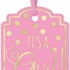 Party Animal Direct Baby Shower FOIL-STAMPED PAPER TAGS IT'S A GIRL - PINK