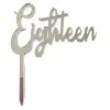 Party Animal Direct EIGHTEEN SILVER ACRYLIC TOPPER 18th Birthday