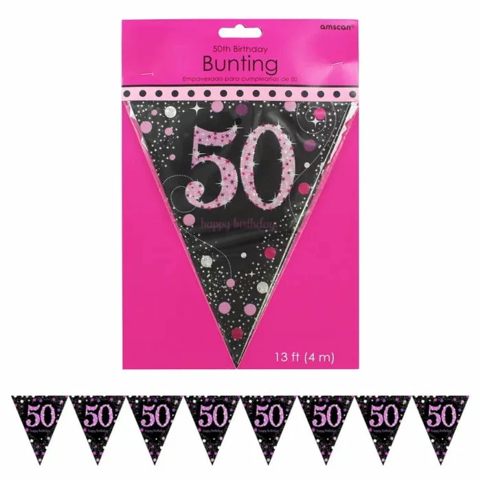 Party Animal Direct PINK CELEBRATION 50TH BIRTHDAY FLAG BANNER