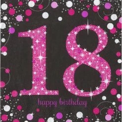 Party Animal Direct PINK CELEBRATION 18TH BIRTHDAY LARGE NAPKINS / SERVIETTES (PACK OF 16)