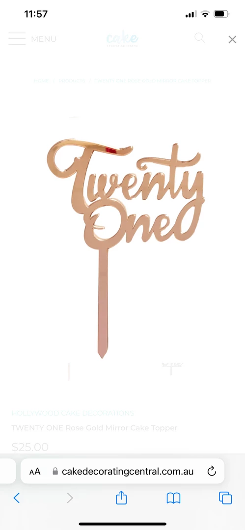 Party Animal Direct TWENTY ONE ROSE GOLD ACRYLIC TOPPER