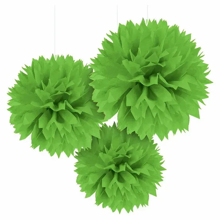 Party Animal Direct LIME GREEN TISSUE PAPER POM POM BALLS (PACK OF 3)