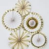 Party Animal Direct GOLD FOILED PAPER FAN DECORATIONS Bridal Shower / Bride To Be