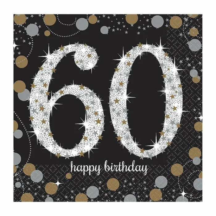 Party Animal Direct SPARKLING CELEBRATION 60TH BIRTHDAY SMALL NAPKINS / SERVIETTES (PACK OF 16)