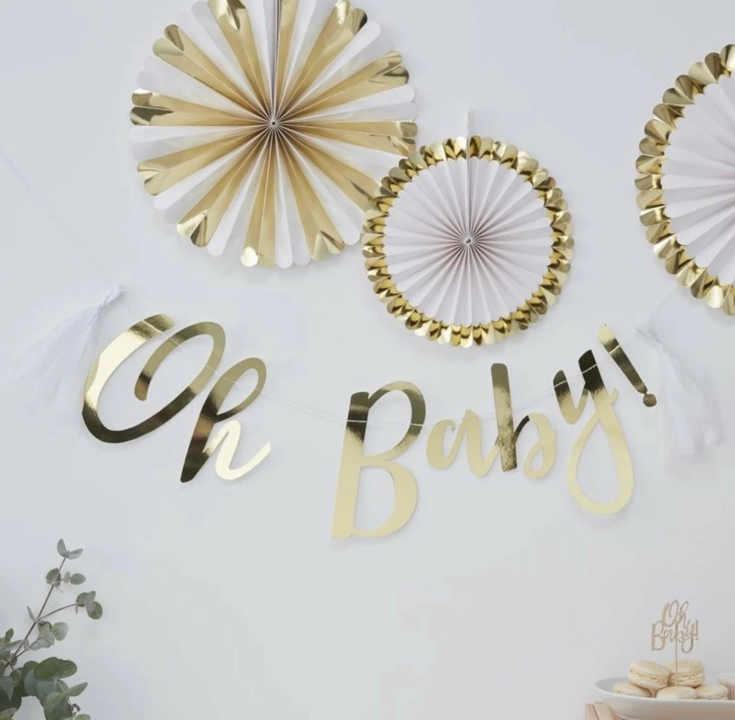Party Animal Direct Baby Shower GOLD OH BABY BUNTING
