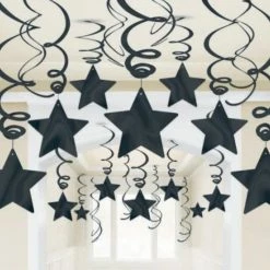 Party Animal Direct STAR SWIRL DECORATIONS 30PK - BLACK