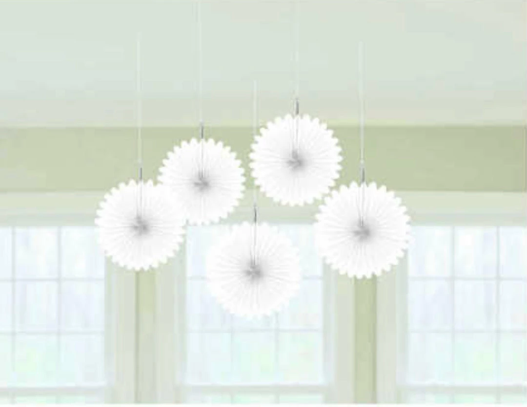Party Animal Direct MINI FAN DECORATIONS 5 PACK - WHITE