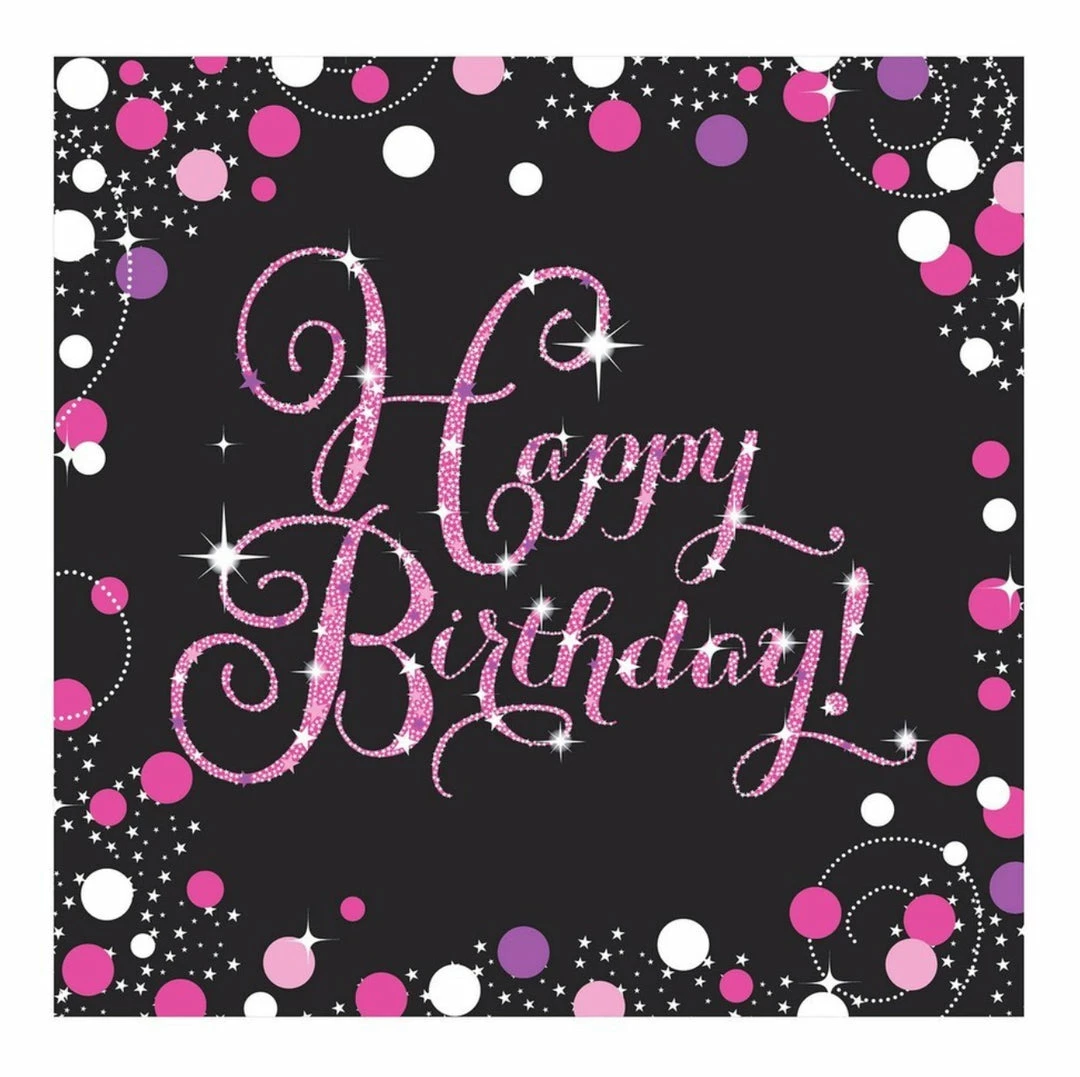Party Animal Direct PINK CELEBRATION HAPPY BIRTHDAY LARGE NAPKINS / SERVIETTES (PACK OF 16)