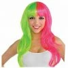 Party Animal Direct Glamorous Long Black Light Neon Pink & Green Wig