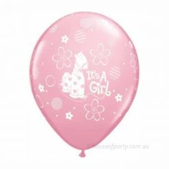 Party Animal Direct Printed Balloons IT'S A GIRL Light Pink Balloons (5 PACK)
