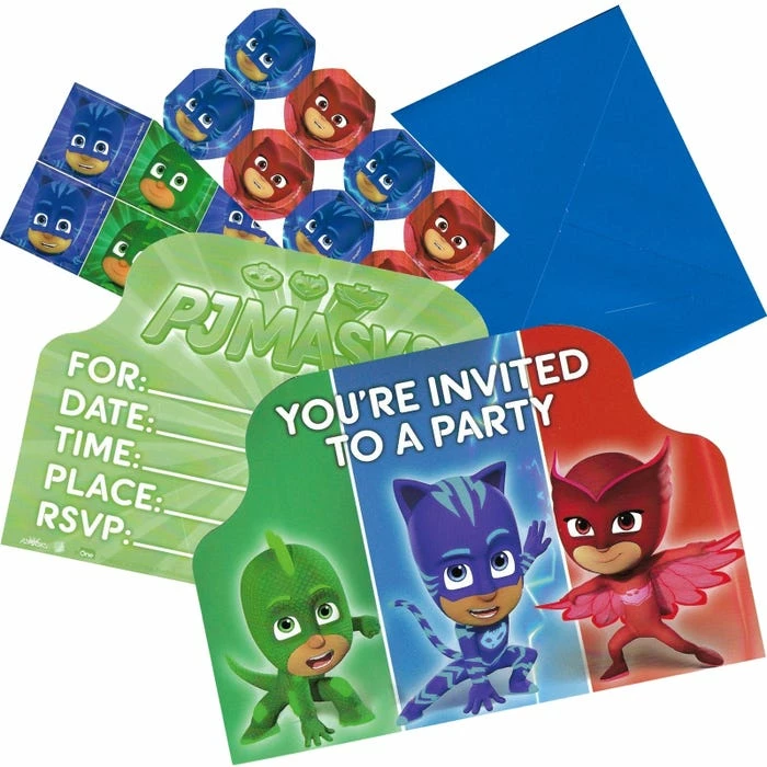 Party Animal Direct Pj Masks Invitation Set (pack Of 8)