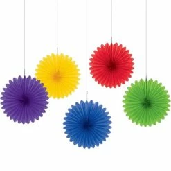 Party Animal Direct Circus Theme Rainbow Tissue Fans ( Pack Of 5)