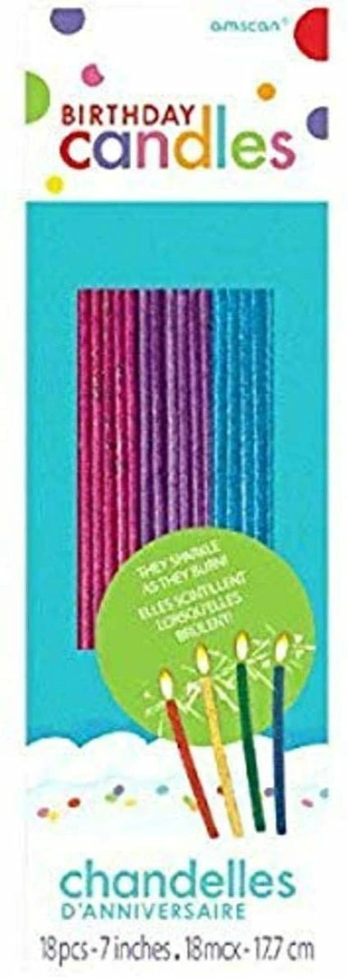 Party Animal Direct Sparkling Thin Party Candles 7-in 12/pkg (Pink,Blue, And Purple