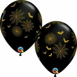 Party Animal Direct Halloween Golden Spider Webs & Bats Latex Balloons Pk10
