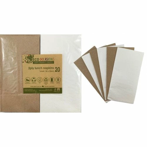 Alpen Eco Range Napkins Lunch 1/8 Fold White & Kraft P20